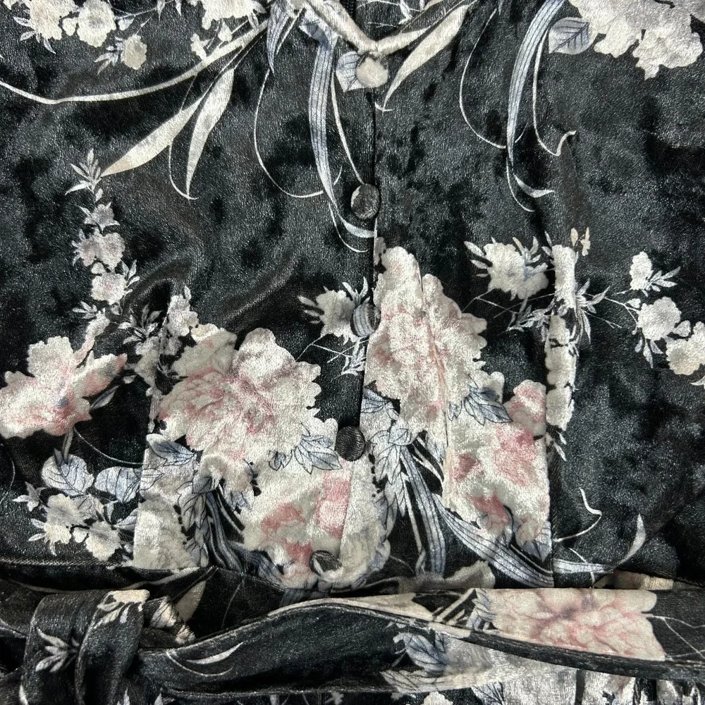 Unique Vintage Velvet‎ Jumpsuit Womens Medium 6/8 Black Floral V Neck Back Zip